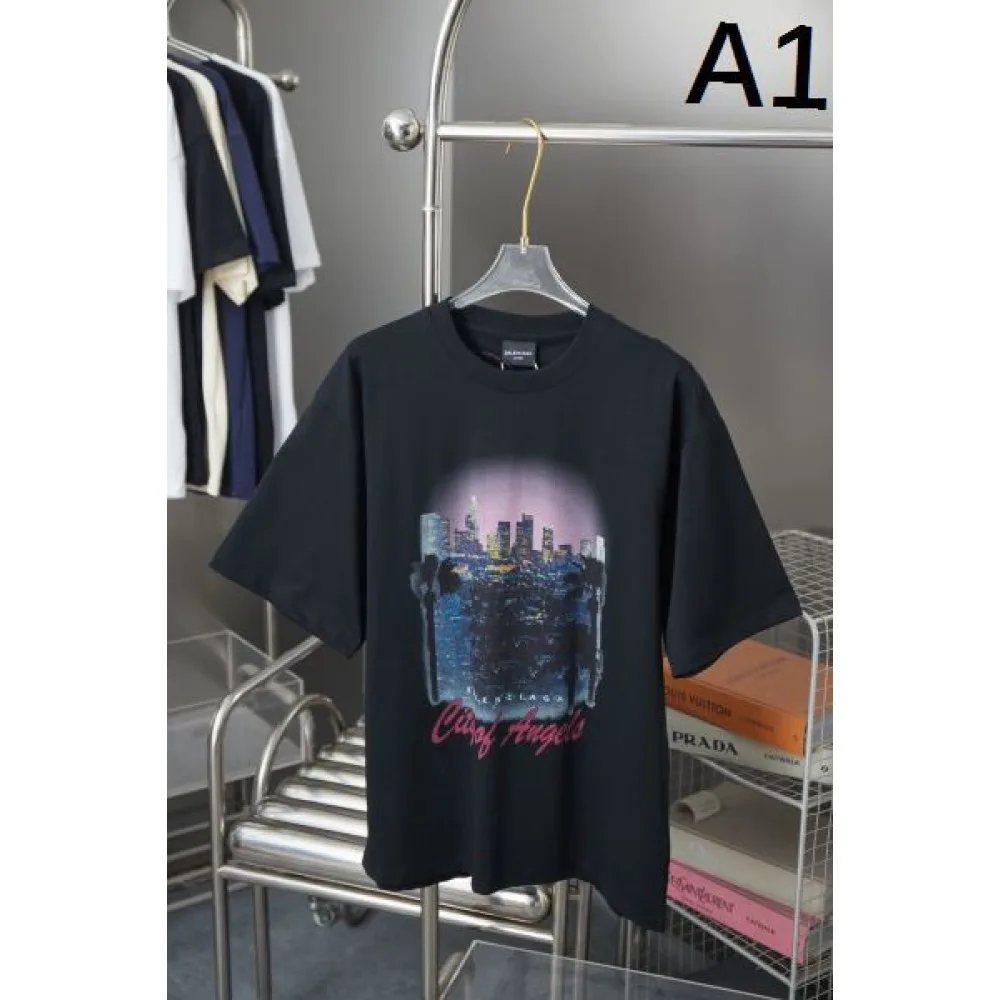 2025SS BALENCIAGA バレンシアガ 芸能人愛用モノクロデザイン 半袖Tシャツ ハイブランド風ストリートスタイル 商品画像 1